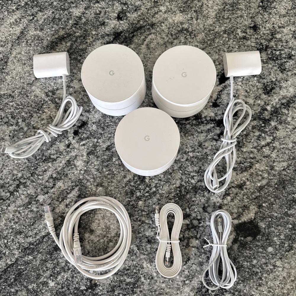3 Google Wifi AC-1304 First Gen Mesh Home Router White w/ Power & Ethernet Cords